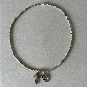 David Yurman Silver 22” Necklace with cross and Saint Michael pendants